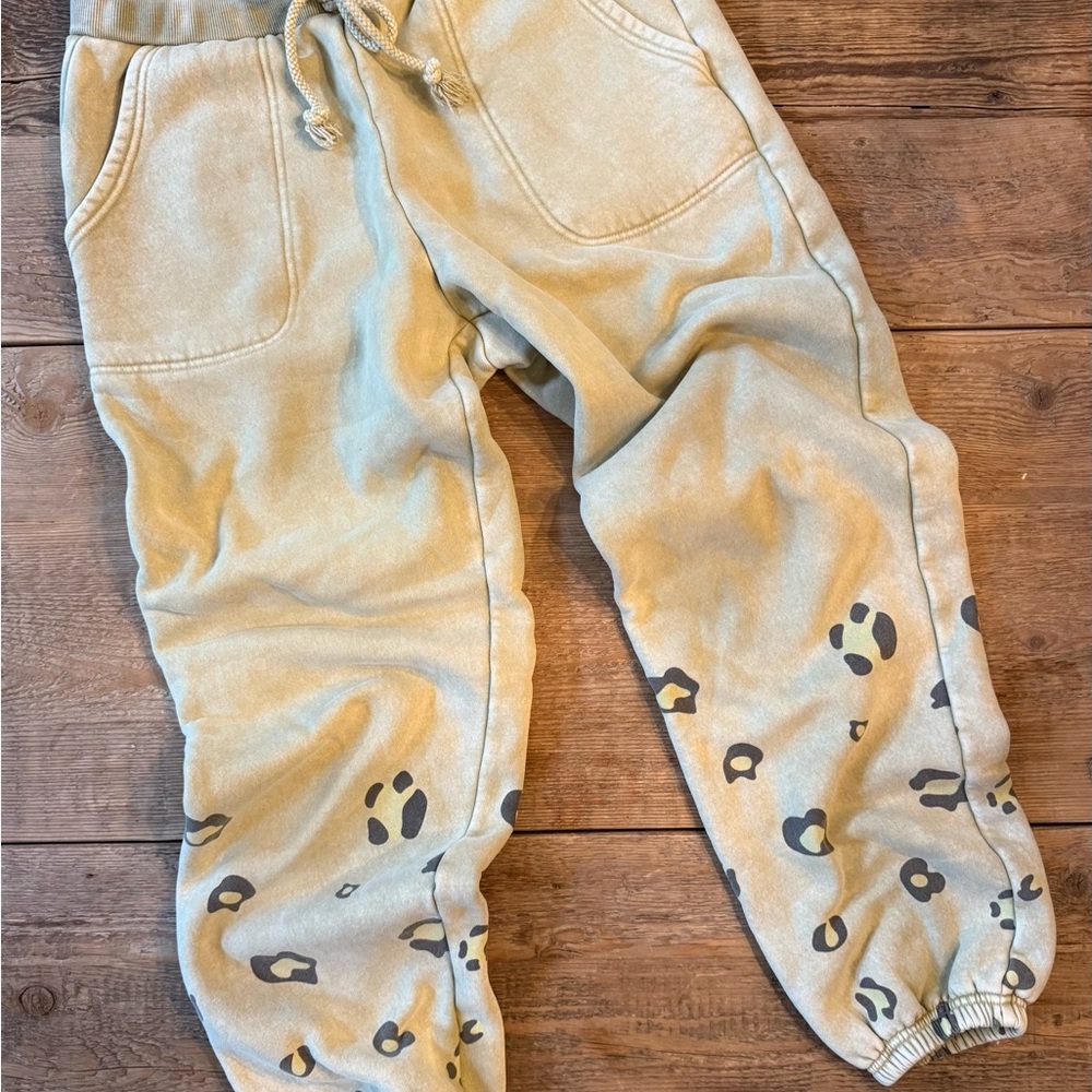 Easel Tan and Black Sweatpants/Joggers with Leopard Print at the lower leg